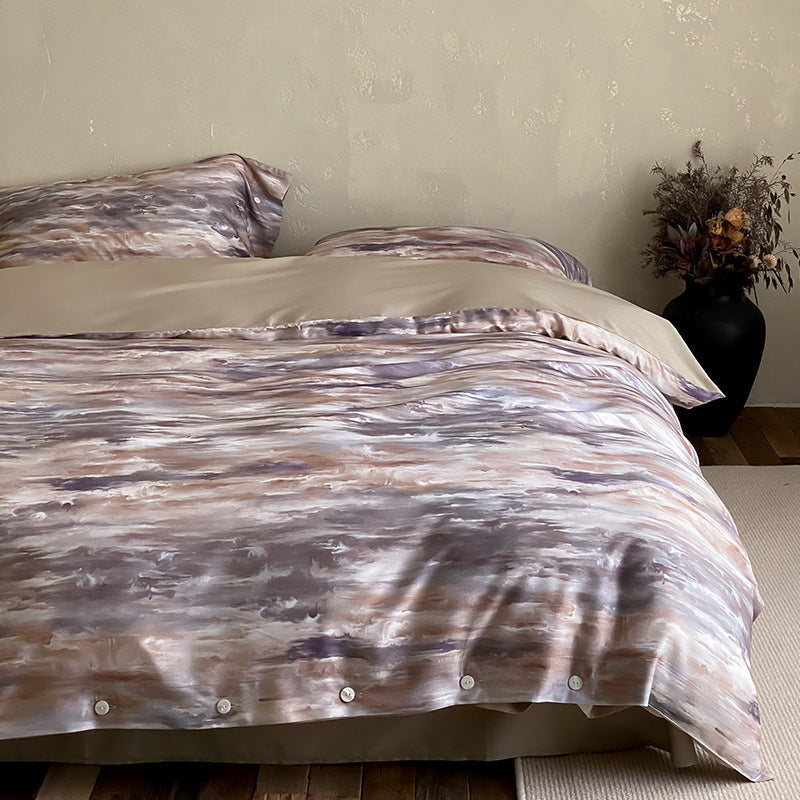 Premium-Baumwollsatin-Duvetbezuggarnitur mit floralem Jacquard-Relief und Knopfverschluss