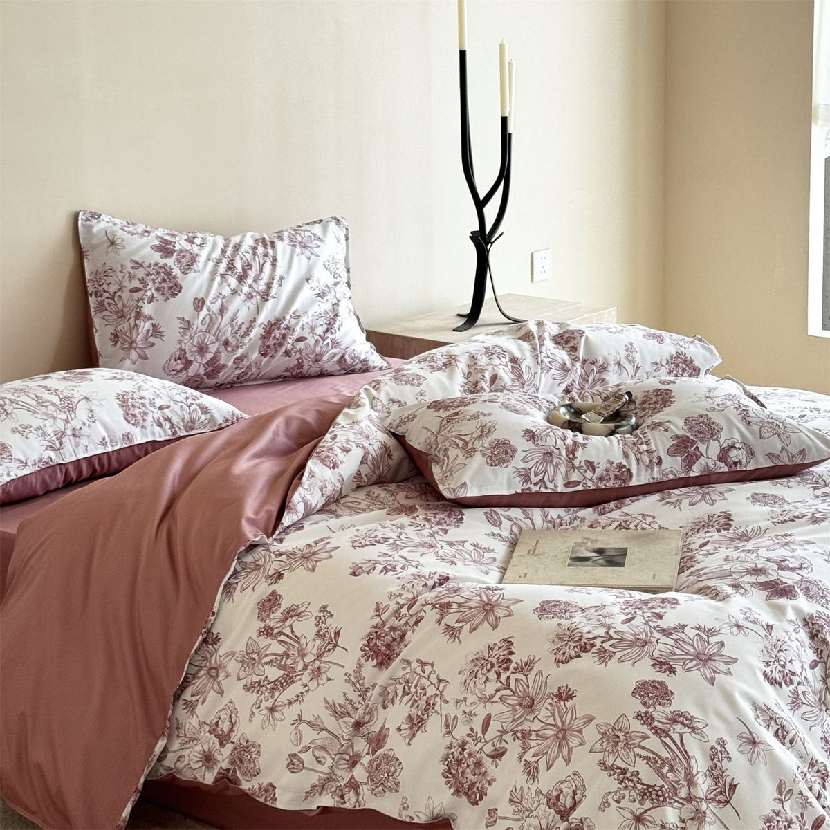 Luxus Wendbar Baumwoll-Satin Floral Bettbezug Set mit Kissenbezügen und Spannbettlaken