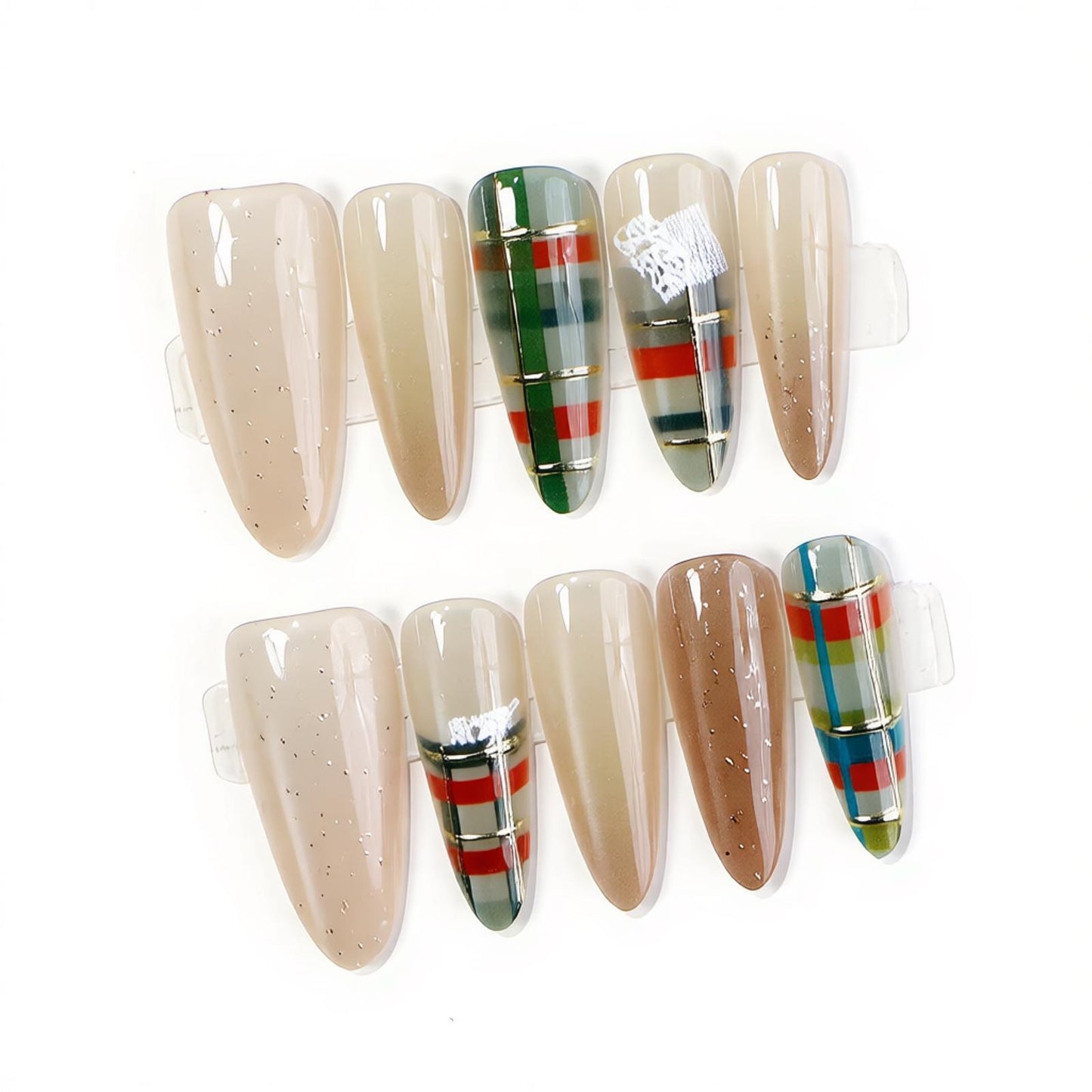 Moderner geometrischer Press-On-Nagelsatz Brehn