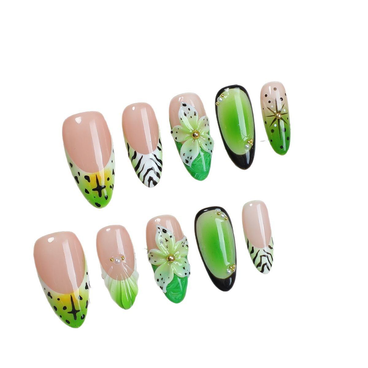 Kunstnagelset mit floralem und buntem Design Brehn