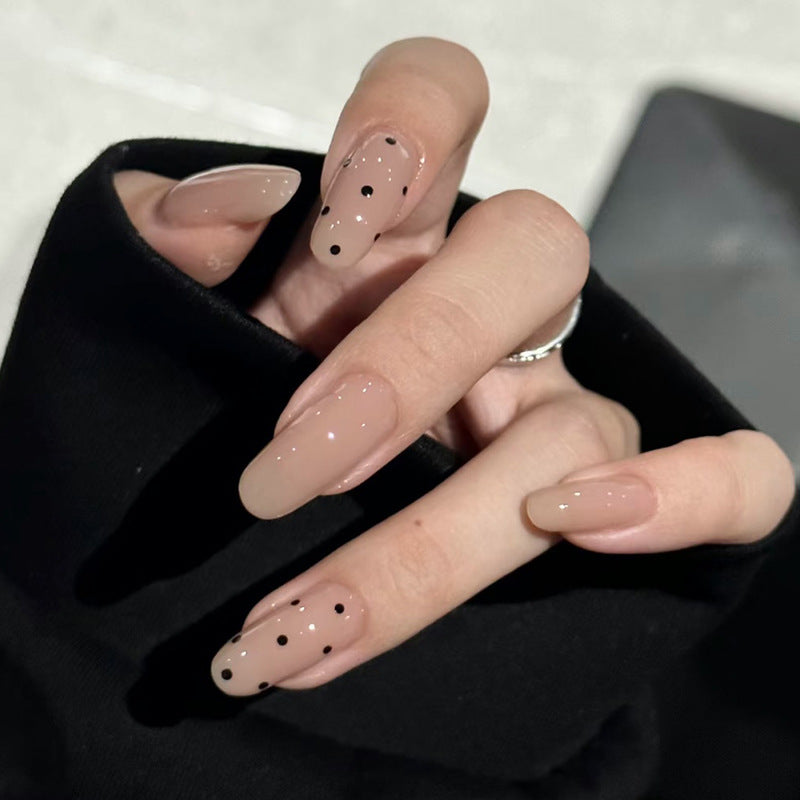 Elegante glänzende Press-On-Nageltips mit künstlerischem Punktdesign Brehn