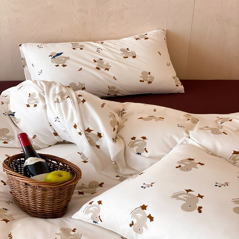 Umkehrbare Baumwoll-Percale Bettwäsche und Kissenbezug Set mit verspieltem Welpen Blumenmuster