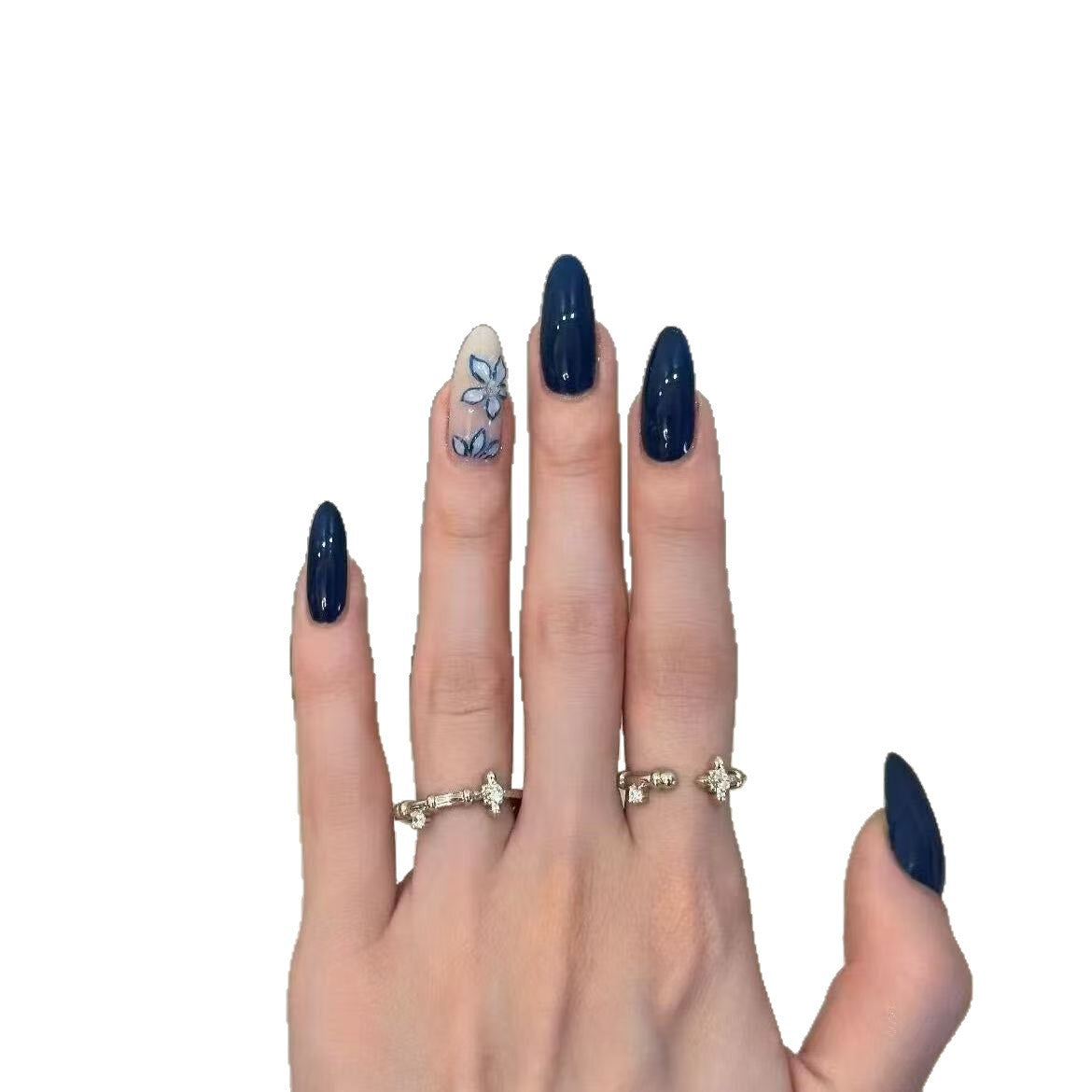 Elegantes Blumenmuster Press-On Nagelkunst Set Brehn