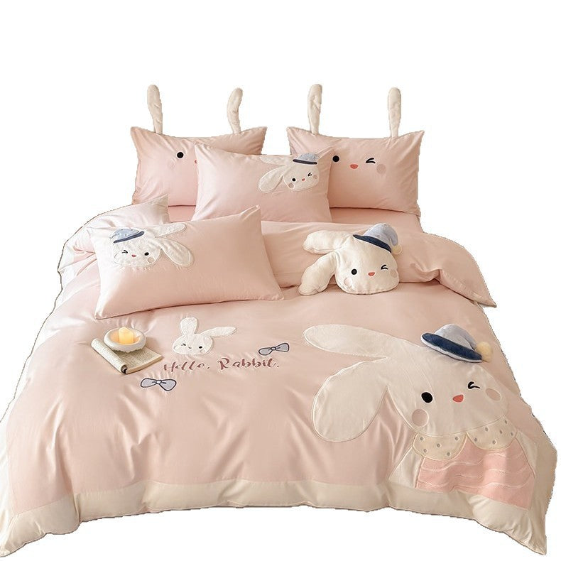 Kindergesteppte Häschen Baumwoll Bettbezug Set
