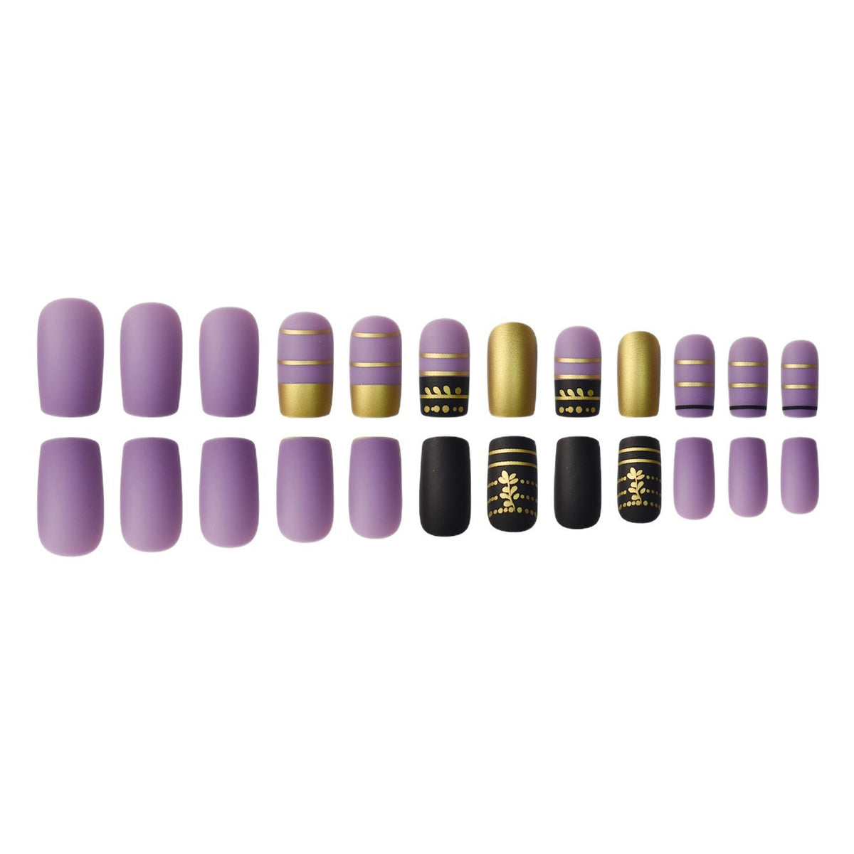 Trendige Press-On Nagelkunst mit dekorativen Goldakzenten Brehn