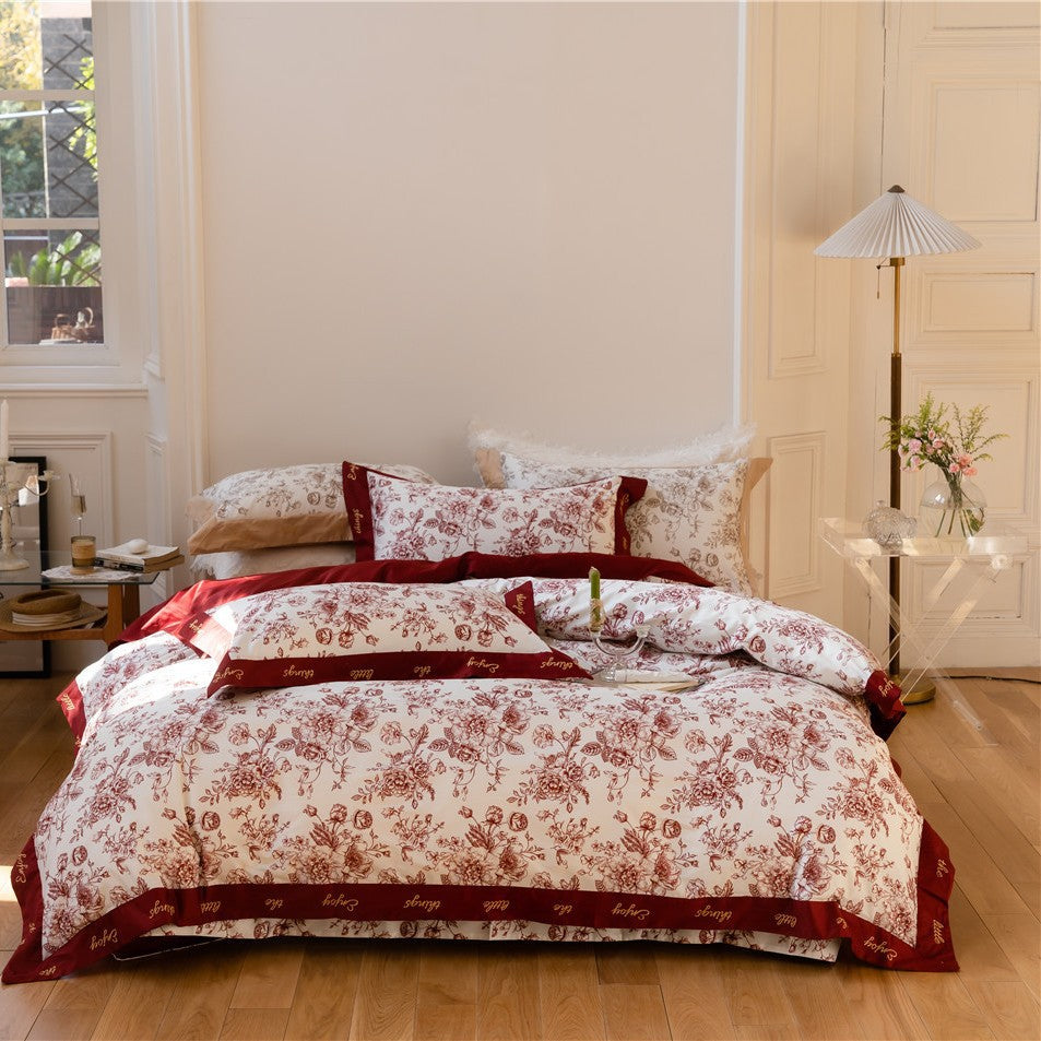 Luxus Botanische Baumwollsatin Bettbezug Set mit dekorativem Rand und Kissenbezügen