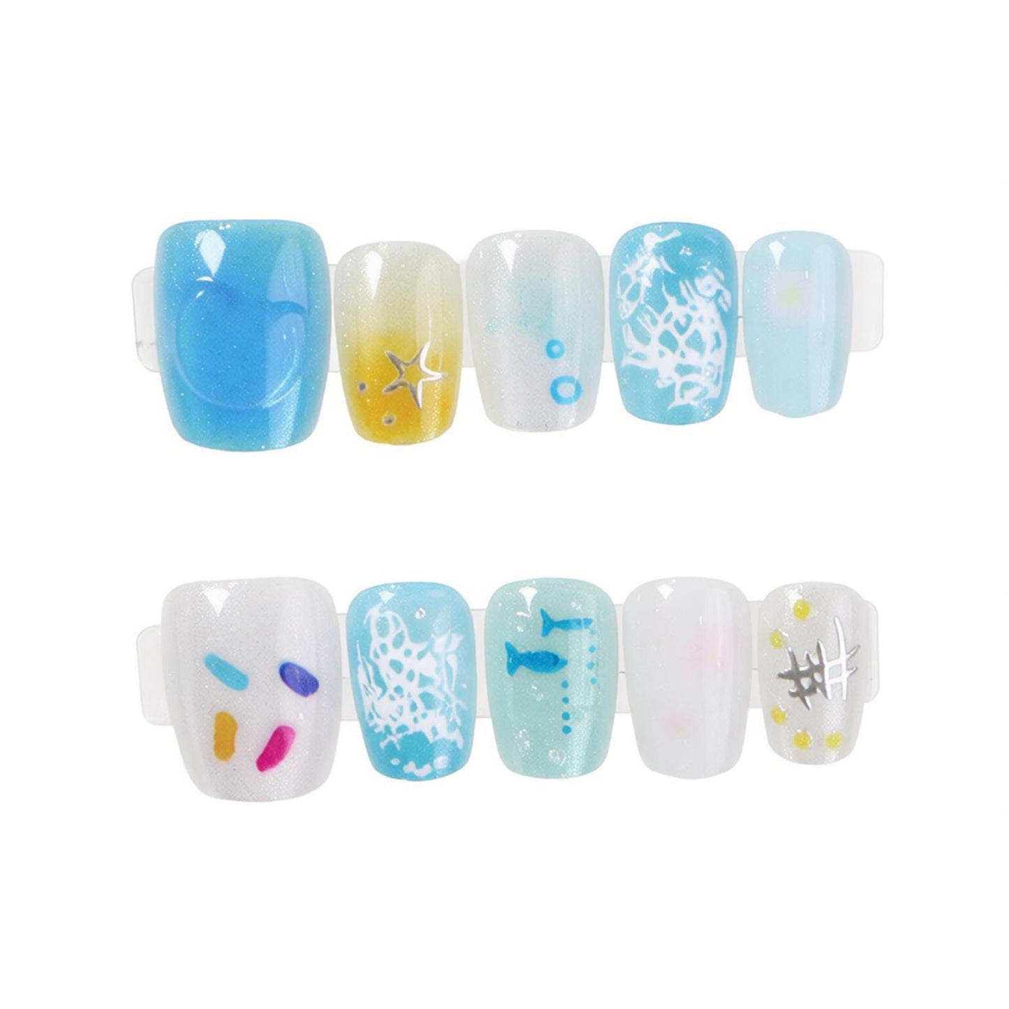 Küsteninspiriertes Press-On Nagelkunstset Brehn
