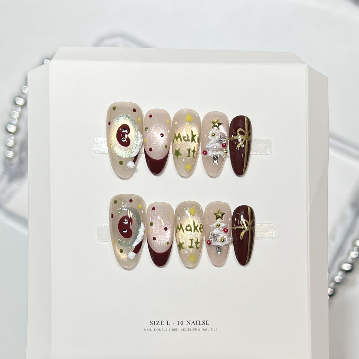 Glitzerndes Press-On Nagelkunst-Set mit Schneeflocken-Design Brehn