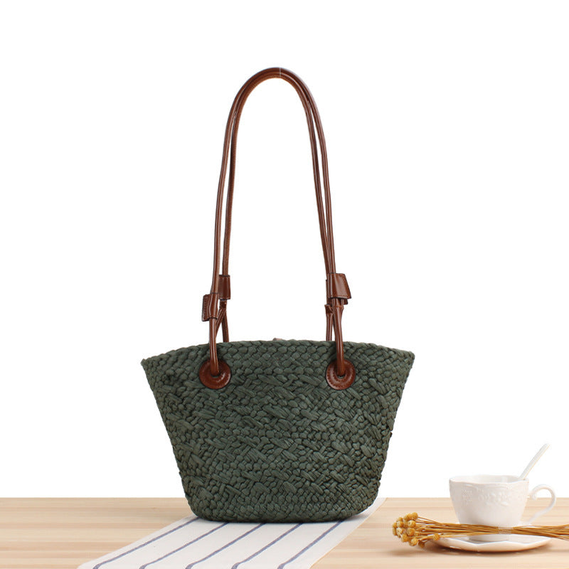 Handgefertigte Strandtasche mit Braunen Ledergriffen Brehn