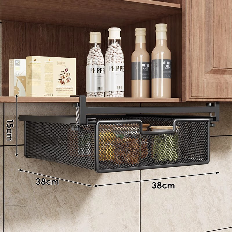Unterregal Ausziehbarer Metallgitter Pull-Out Aufbewahrungsdrawer mit verstellbarem Klemmen