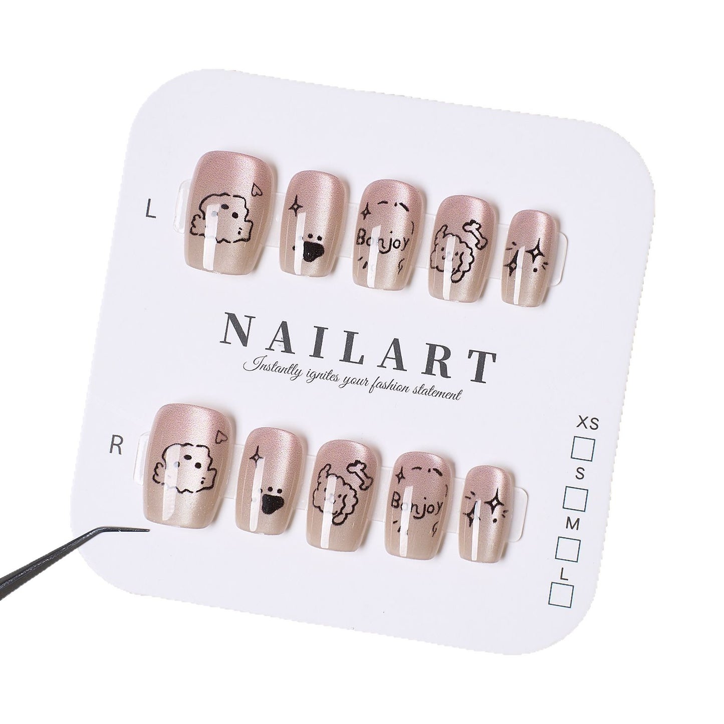 Künstlerisches Press-On-Nagelset mit verspielten Designs Brehn
