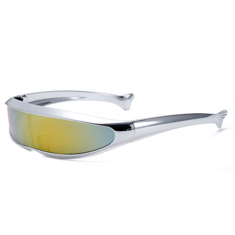 Damen Futuristische Designer-Sonnenbrille mit stilvollem goldenen Rahmen Brehn