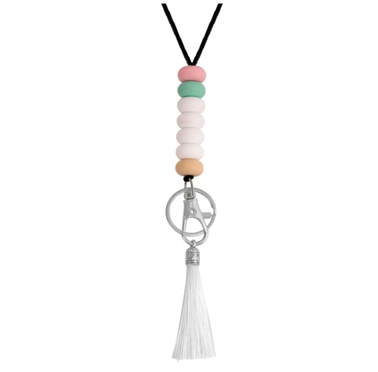 Bunter Perlen-Schlüsselanhänger Lanyard mit Quaste Brehn
