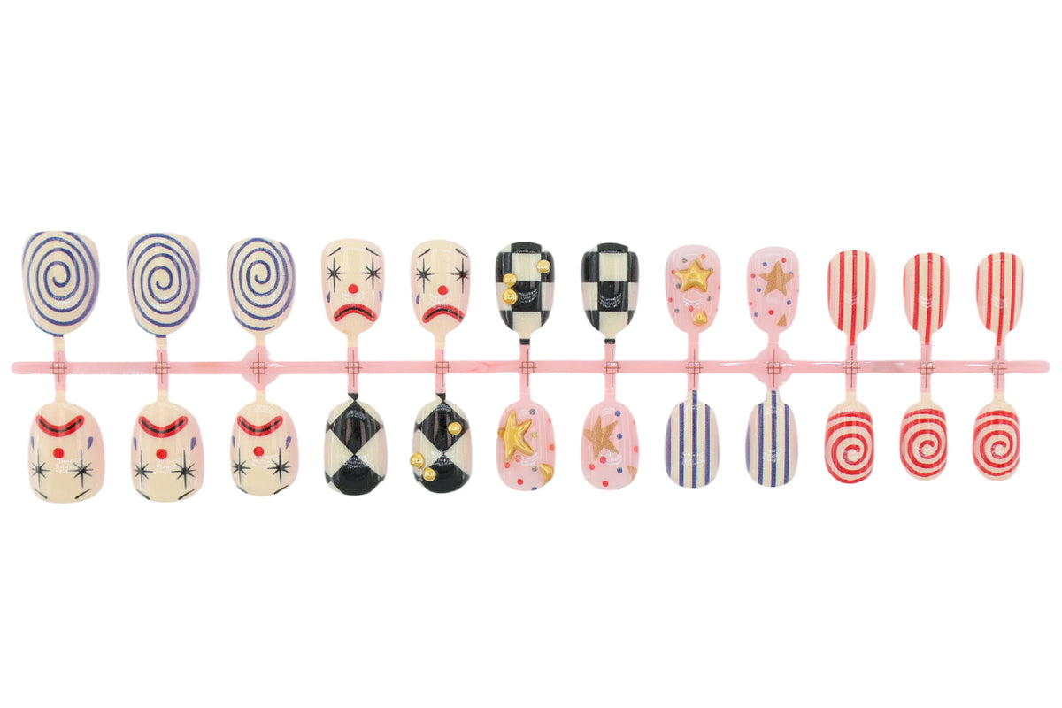 Kunstnagelset mit kreativen Clown- und Sternmotiven Brehn