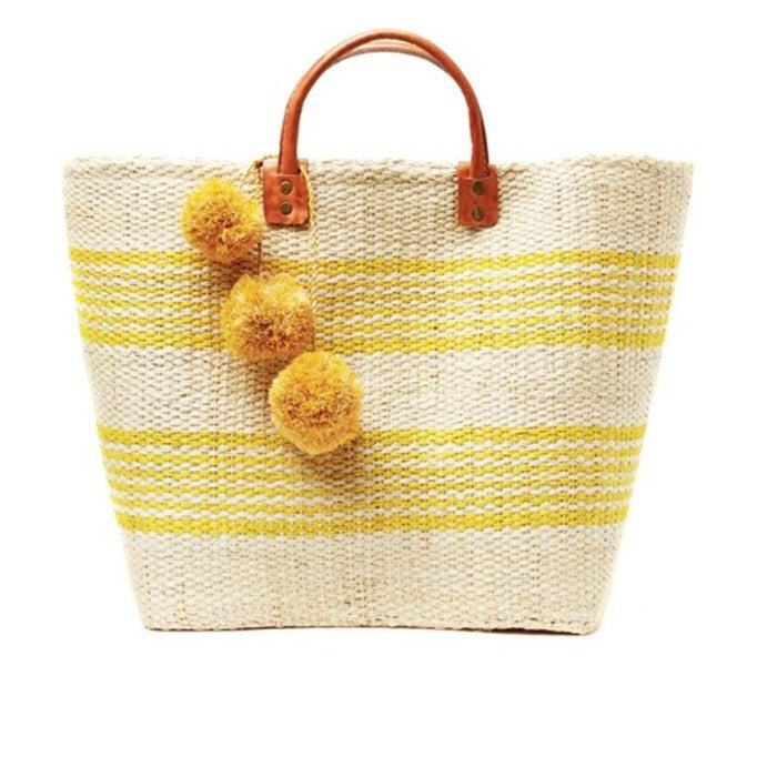 Stylische Basttasche mit Verspielten Pompons Brehn