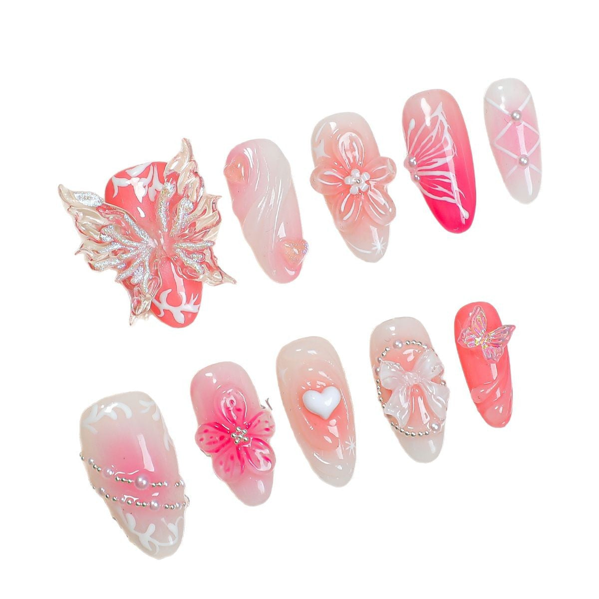 Kreatives Druck-Nagelset mit floralen Designs und dekorativen Akzenten Brehn
