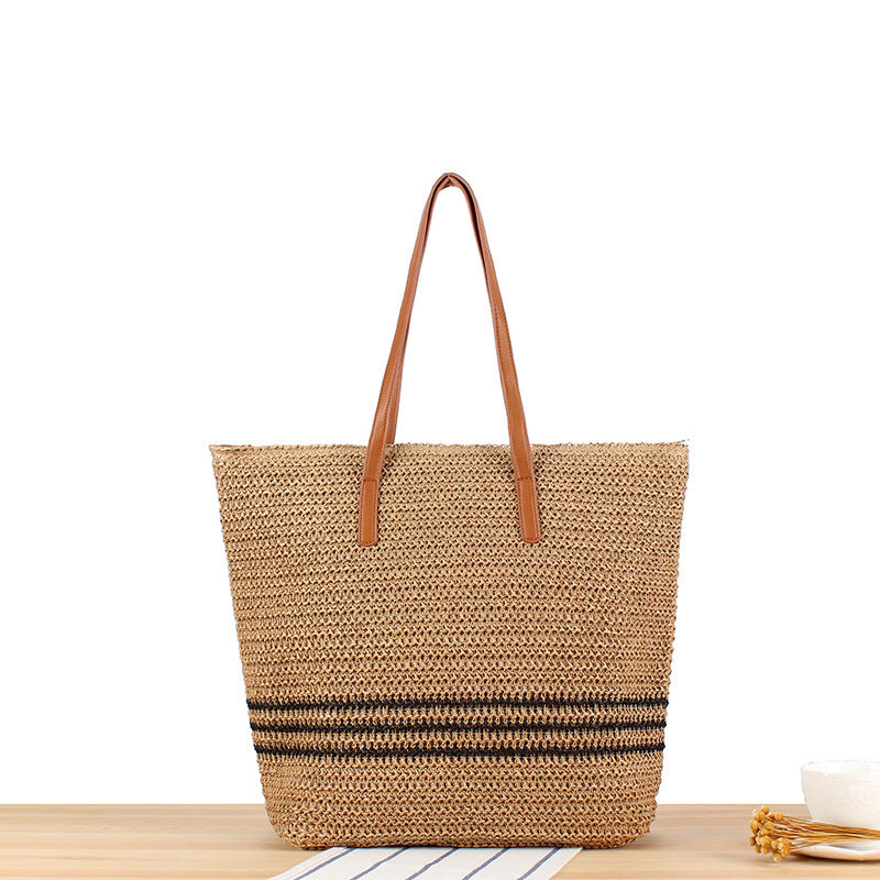 Stilvolle Strandtasche Aus Natürlichem Geflecht mit Ledergriffen Brehn