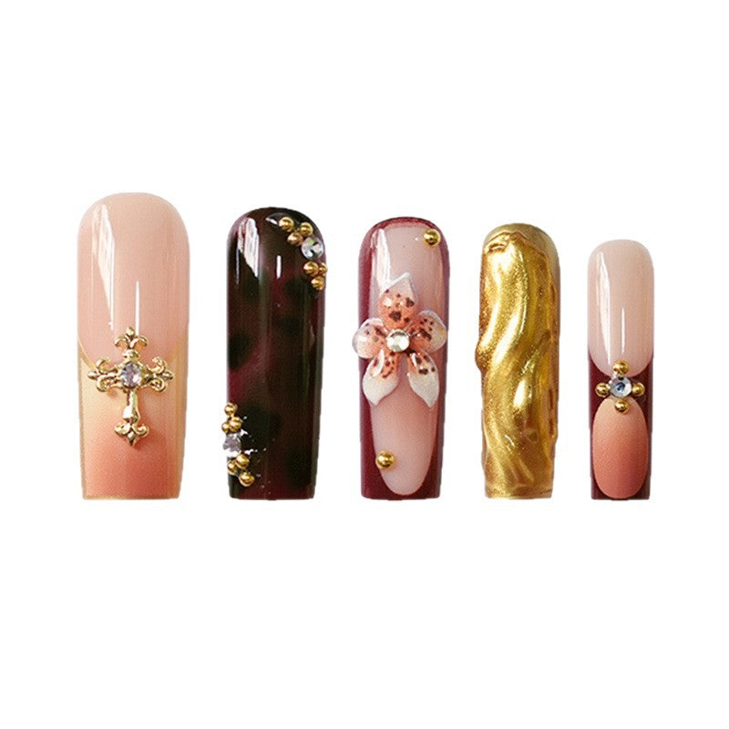 3D Blumen- und Edelstein Press-On Nagelset Brehn