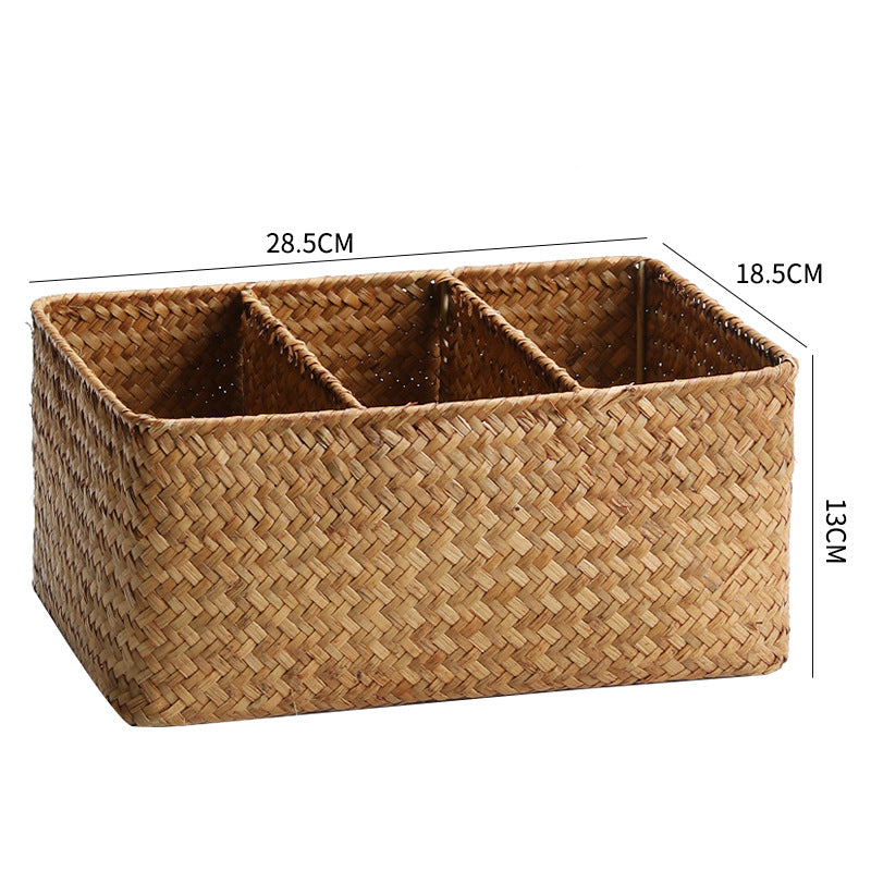 Unisex Aufbewahrungskorb mit drei Fächern aus handgewebtem Naturmaterial Brehn