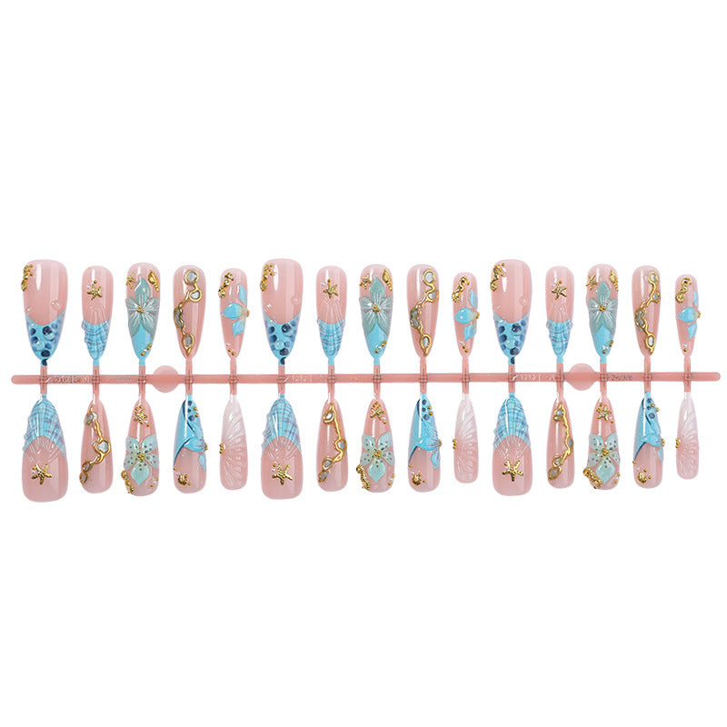 Premium Künstlerische Press-On Nail Set mit Dekorativen von Ozean Inspirierten Designs Brehn