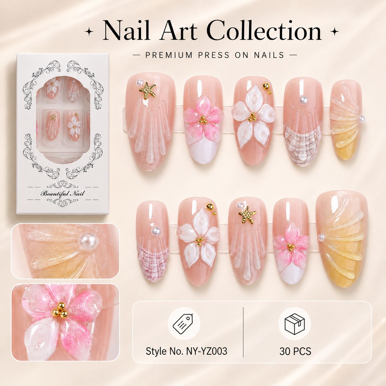 Premium Kunstnägel mit floralen Motiven Brehn