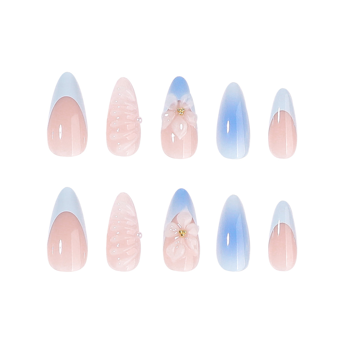 Stiletto-Nägel mit floralem Design und Glitzer Akzenten Brehn