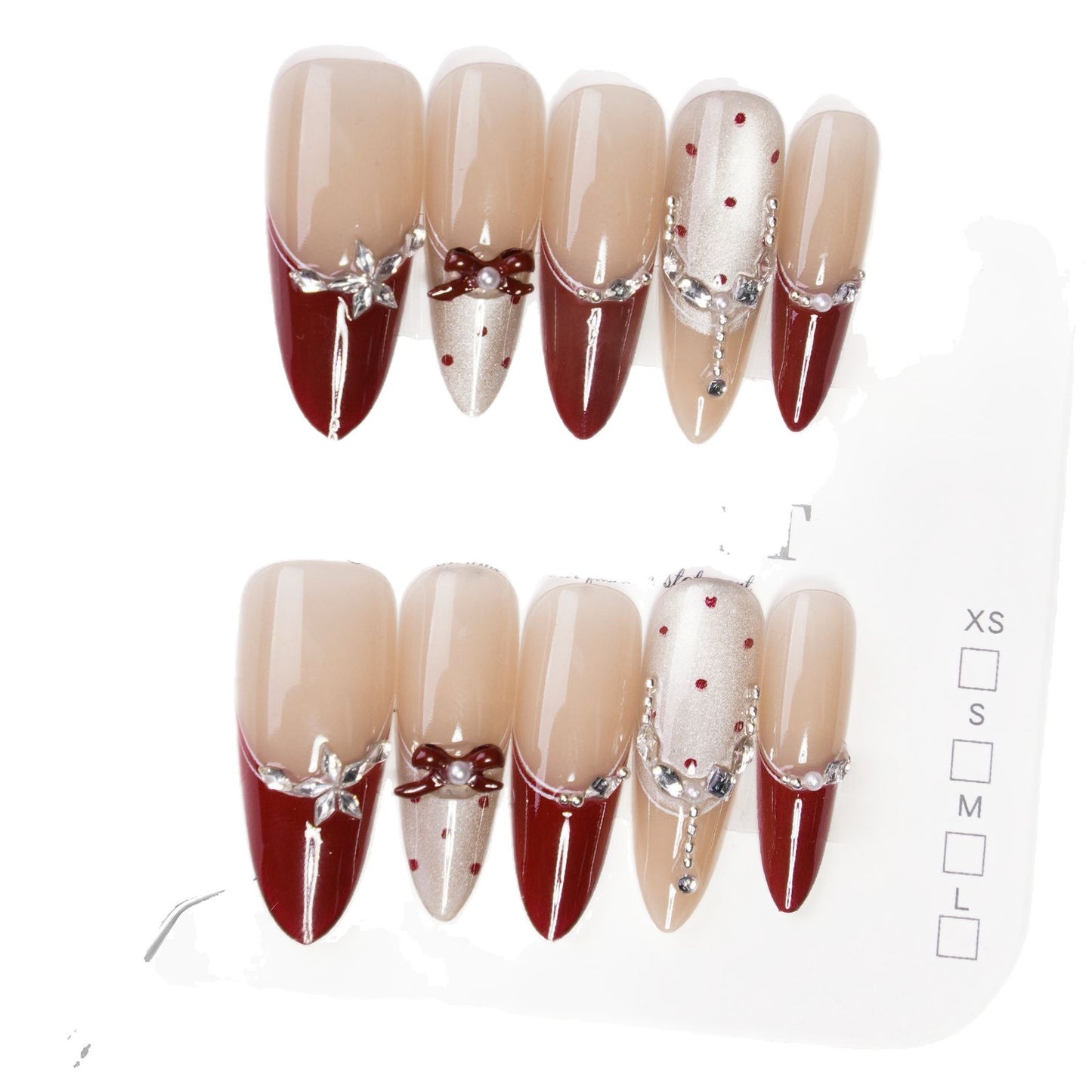 Künstlerisches Press-On-Nagel-Set mit elegantem Bogen und Schmuckstein-Dekor Brehn