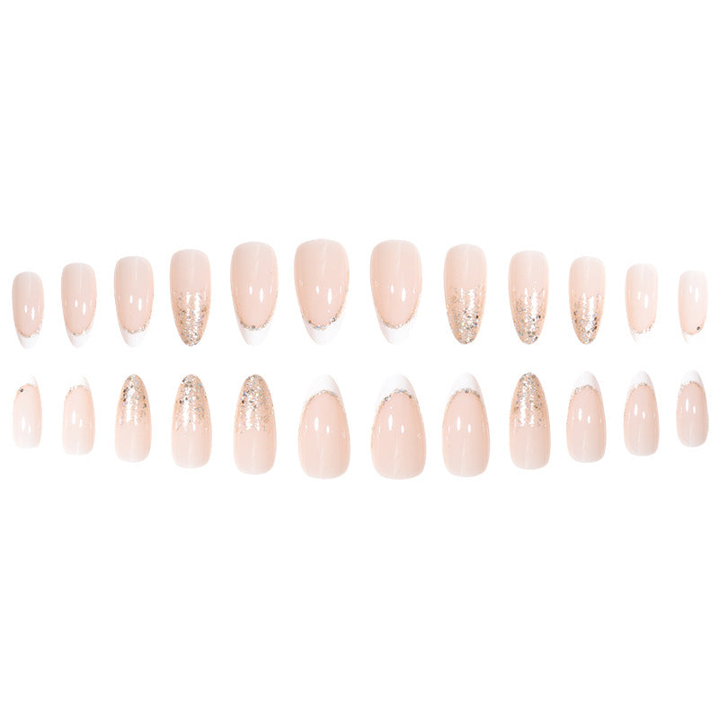 Elegantes Stiletto Press-On Nail Set mit Glitzer und französischer Spitze Brehn