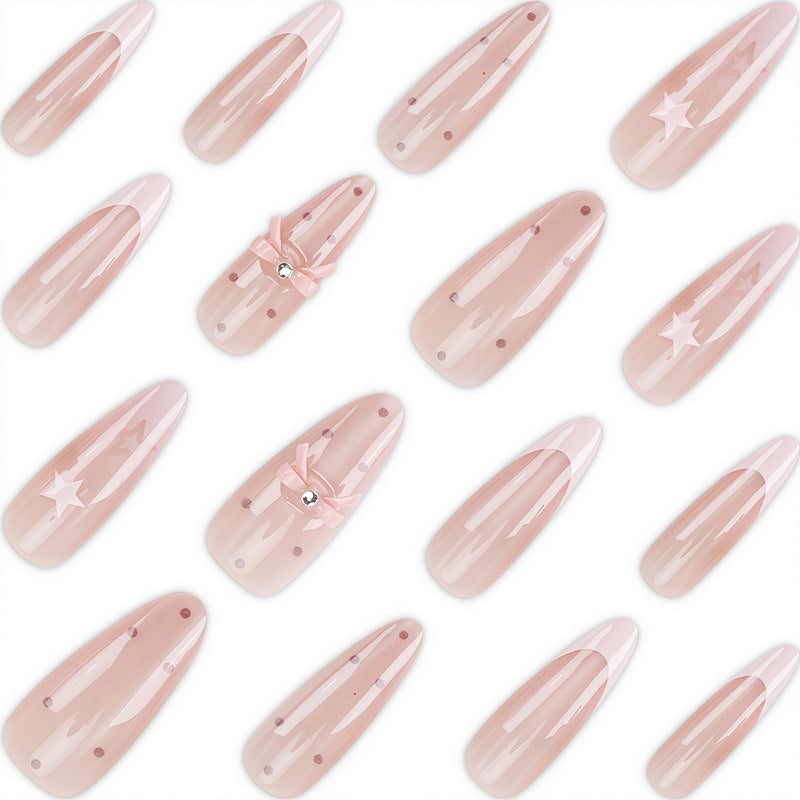 Dekorativer Press-On-Nagelset mit Schleifen- und Stern-Designs Brehn