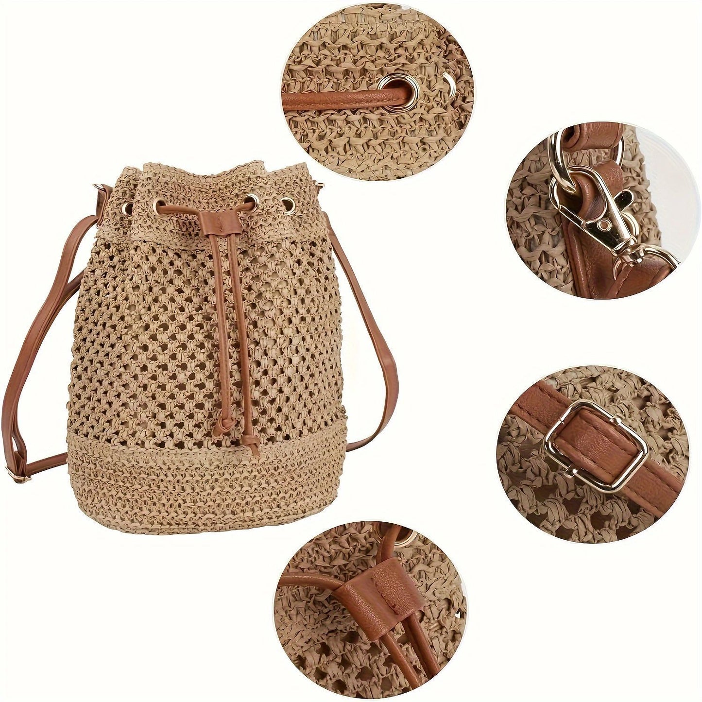 Elegante Handtasche Aus Geflochtenem Naturmaterial mit Stilvollem Kordelzug Brehn