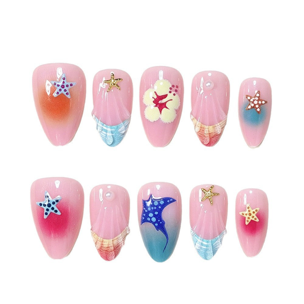 Künstlerische vom Ozean inspirierte Press-On Nagelkunst Brehn