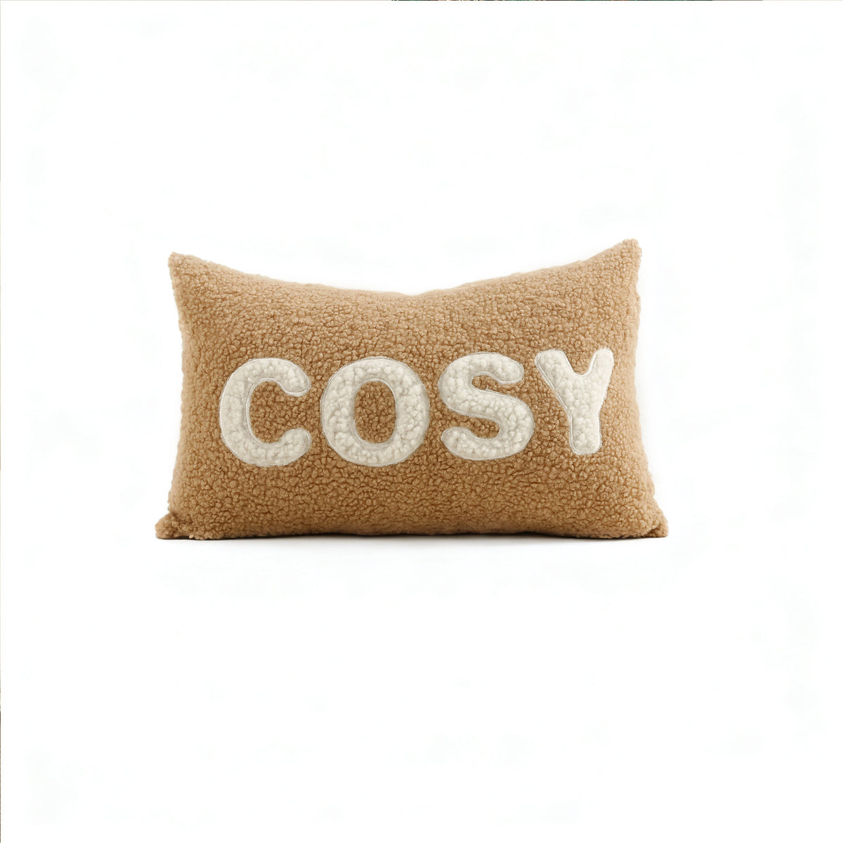Sherpa-Faux-Shearling-Lendenkissenbezug mit Appliziertem Schriftzug