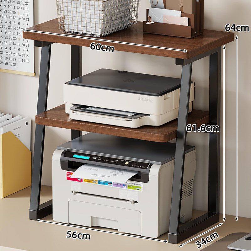 Desktop-Drucker- und Monitorständer mit erhöhtem Regalfach in Holzoptik und Metallrahmen