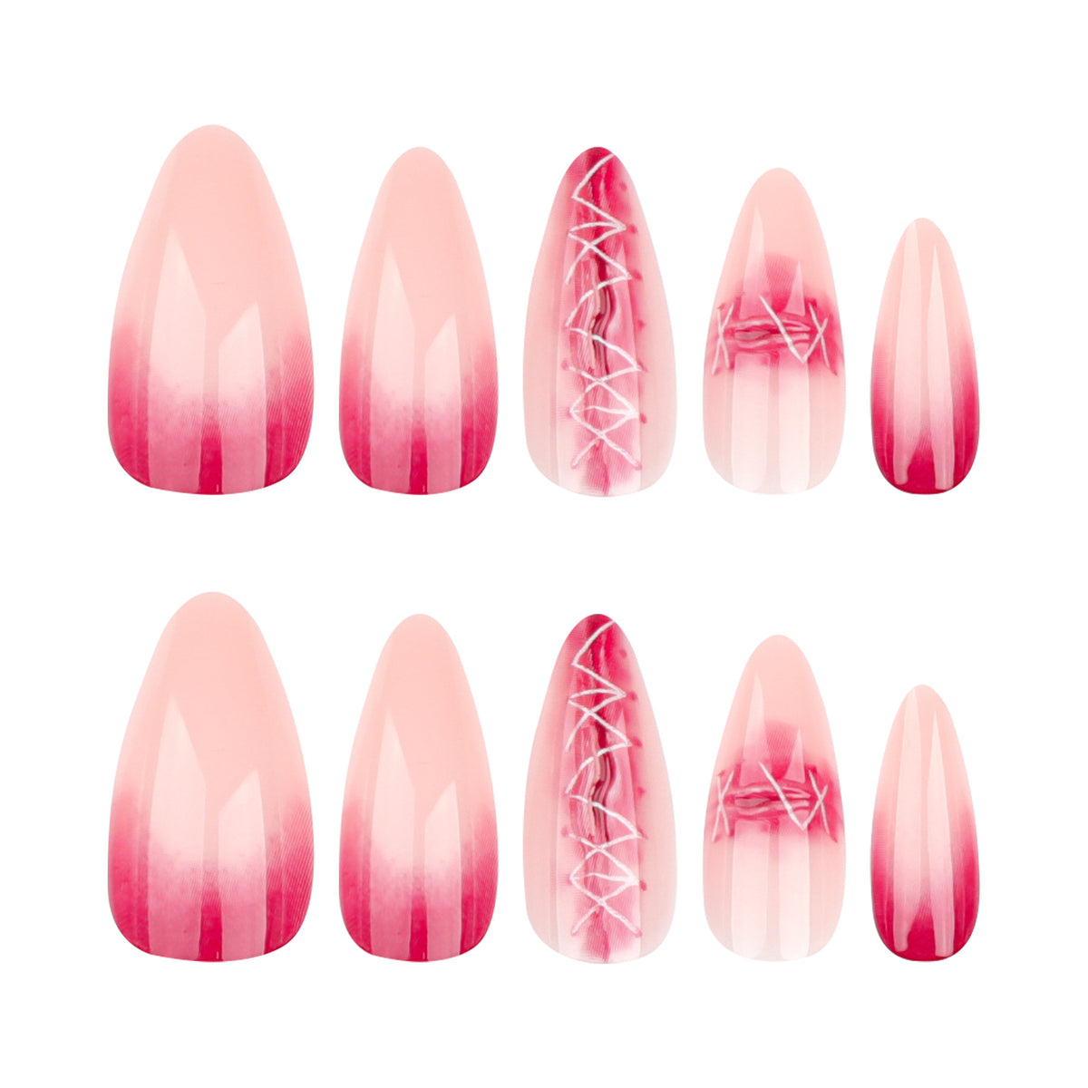 Kunstvolle Nagelverlängerungen im eleganten Ombre-Stil mit Kunstmotiv Brehn