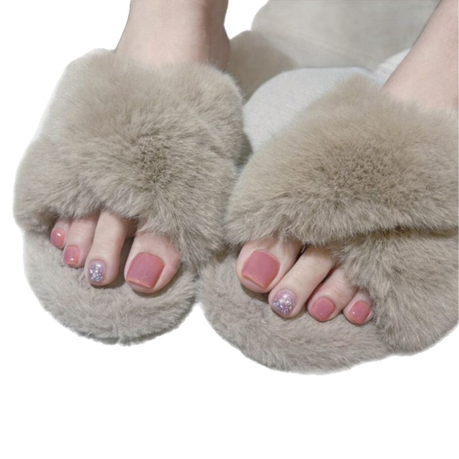 Plüsch-Faux-Fur-Slide-Pantoffeln Brehn