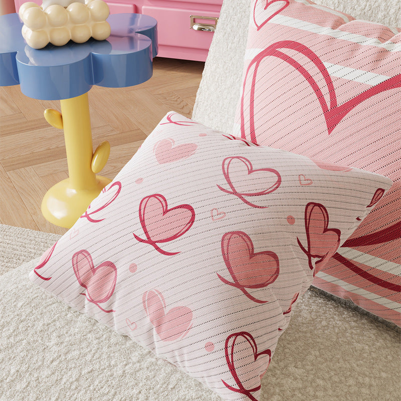 Textured Cotton-Linen Heart-Print Square Throw Pillow Cover with Concealed Zipper