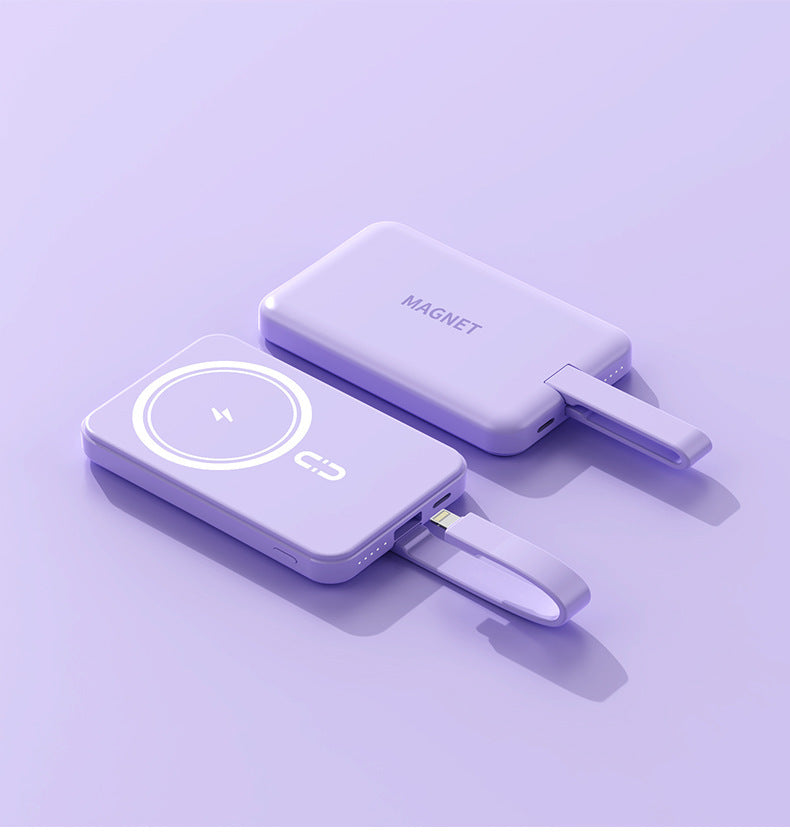 Magnetische Powerbank mit kabelloser Ladefunktion und integriertem Kabelsystem Brehn