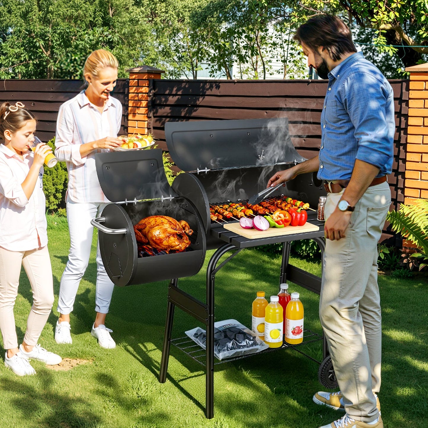 Offset Smoker Holzkohlegrill mit Seitenfeuerbox BBQ | Brehn