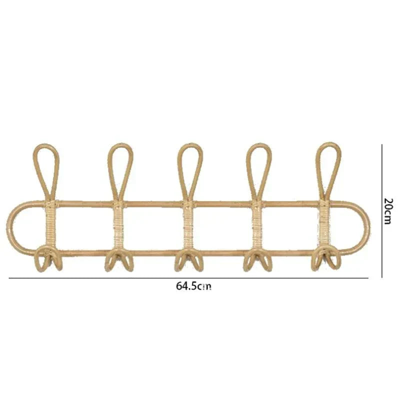 Rattan Wandhalter mit 5 Haken für Jacken, Taschen und Handtücher | Brehn