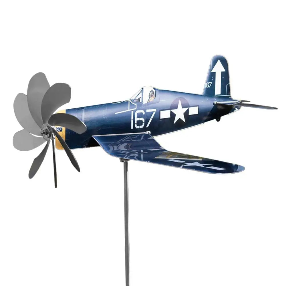 Brehn | Windspiel AeroTwist | Flugzeug-Gartenwindrad aus Edelstahl | Wetterfest & drehend im Wind | Für Garten, Terrasse & Balkon