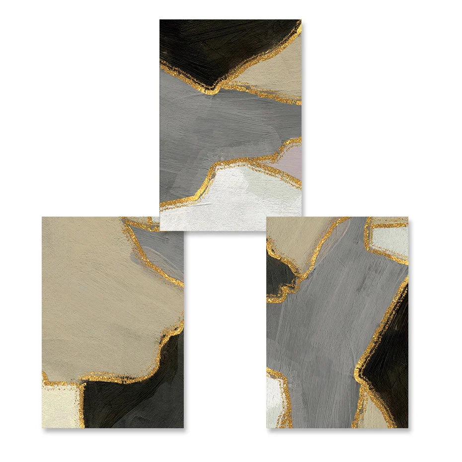 Abstrakte Blockfarbe Wandkunst Schwarz Grau Beige Golden Fine Art Leinwanddrucke Bilder Für Modernes Apartment Wohnzimmer Zeitgenössische Wohnkultur | Brehn
