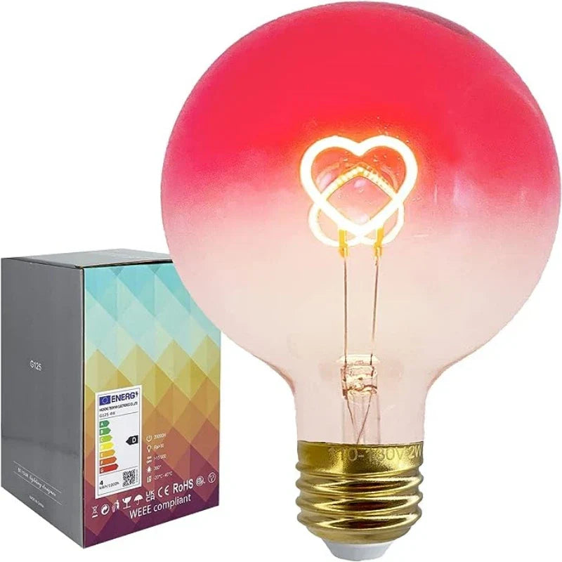 Pinke LED Glühbirne mit Herz-Muster – Farbverlauf | Brehn