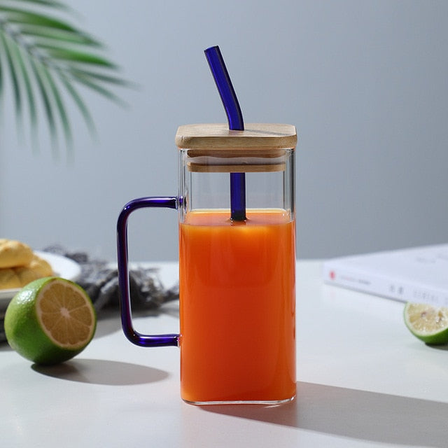 VIvolux | Stylischer quadratischer Becher mit großem Fassungsvermögen und Strohhalm