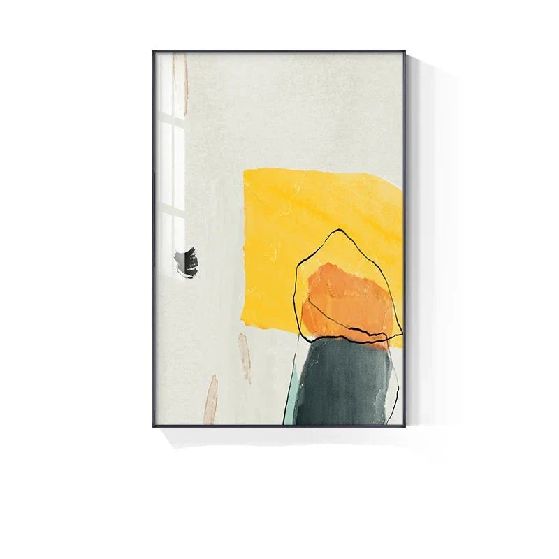 Farbenfrohe Minimalistische Abstrakte Wandkunst Feine Kunst Leinwanddrucke Orange Gelb Schwarz Beige Bilder Für Wohnzimmer Esszimmer Nordische Heimdekoration | Brehn
