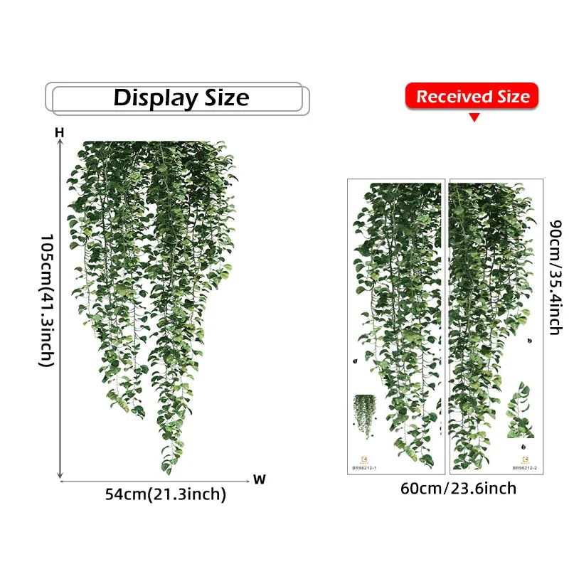 Realistische grüne Ranken Wandaufkleber 54x105cm grüne Blätter Wandsticker abnehmbar abziehbar und aufkleber PVC Vinyl Wandmural für kreative DIY Wohnkultur | Brehn