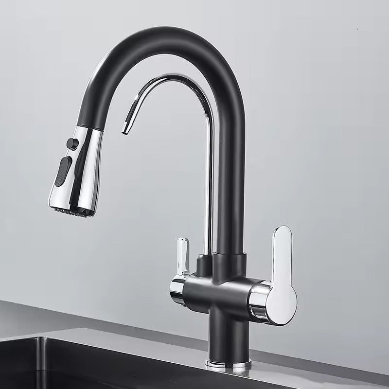Matte Schwarze Filterarmatur für die Küche, Pull-Out Spray, 360° Rotation, Drei-Wege-Wasserfilterhahn, Spültischmischer | Brehn