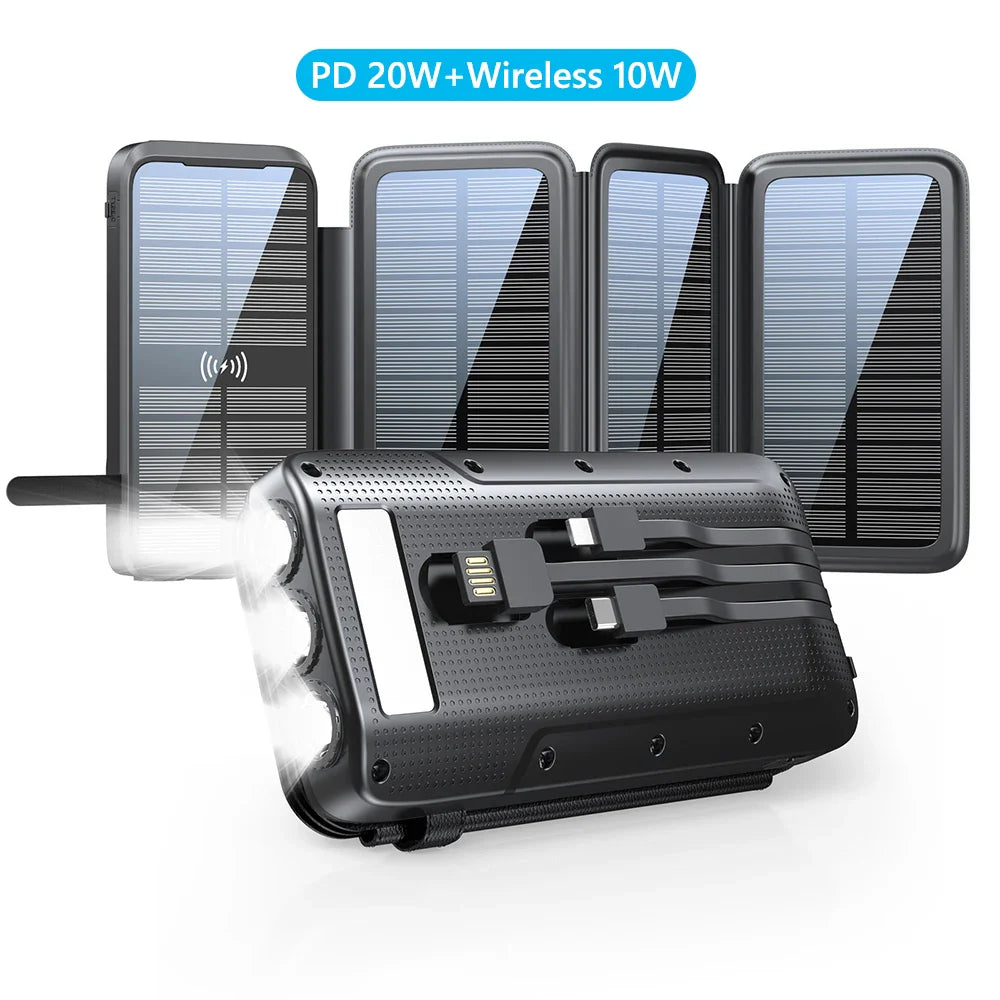 Brehn | Solar Powerbank VoltCore X Pro 43800mAh | 20W Schnellladung | 10W Wireless Charging | Integrierte Kabel & LED-Lampe | Outdoor & Reisen