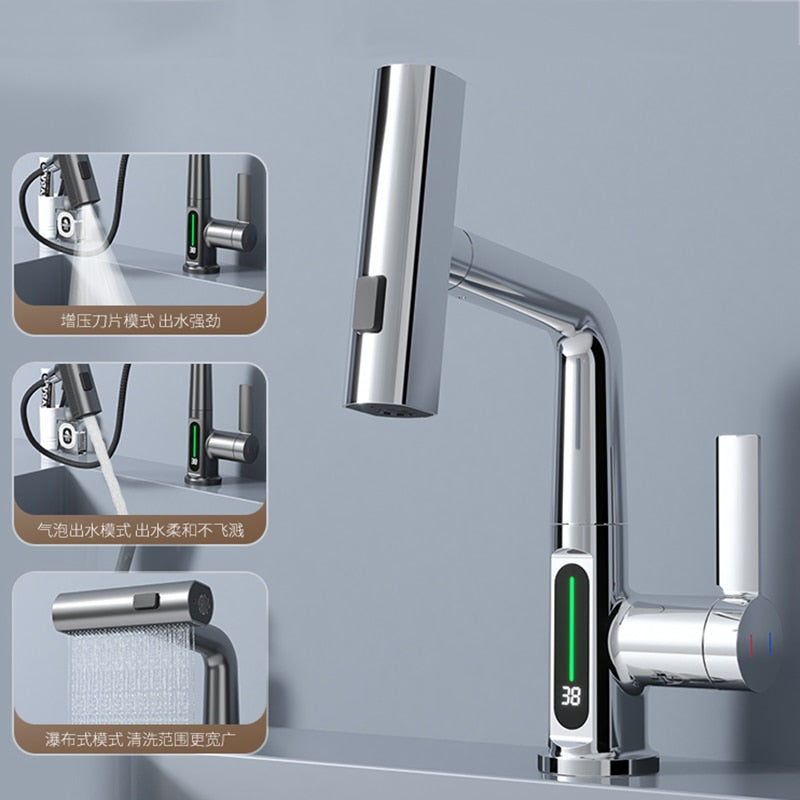 Brehn | Moderner Sleek Wasserfall Temperaturanzeige Wasserhahn