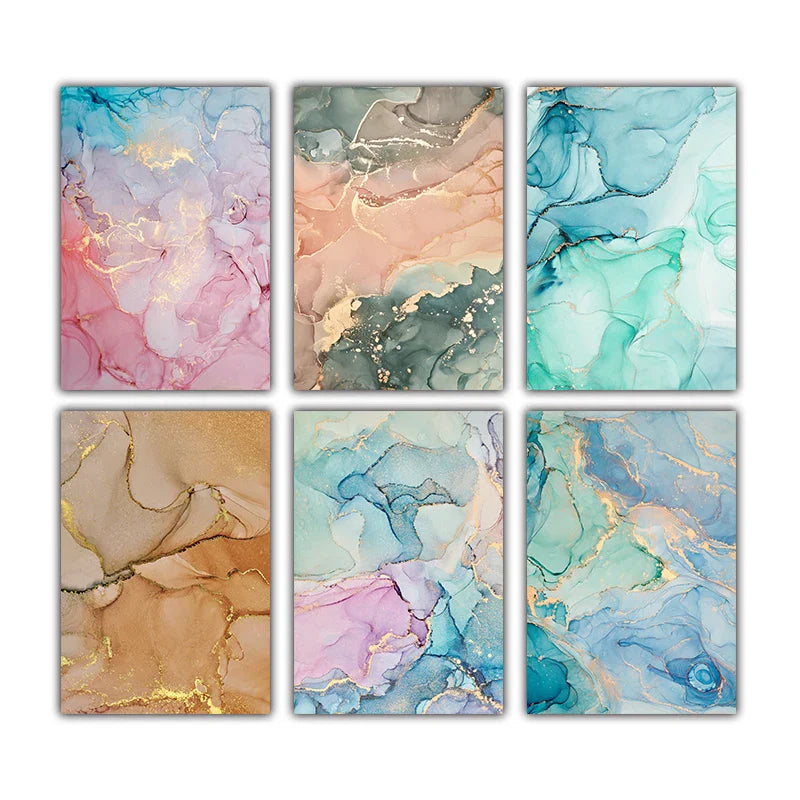 Bunte Schattierungen von Pink Blau Jade Flüssig Marmor Druck Wandkunst Feine Kunstleinwand Drucke Bilder für Wohnzimmer Schlafzimmer Hotel Salon Kunst Dekor | Brehn