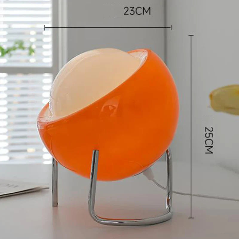 Brehn | Aurivio Tischlampe | Glas & Edelstahl | Retro-Nordic Design | LED Nachtlicht Beige/Orange | Ø21×H25 cm